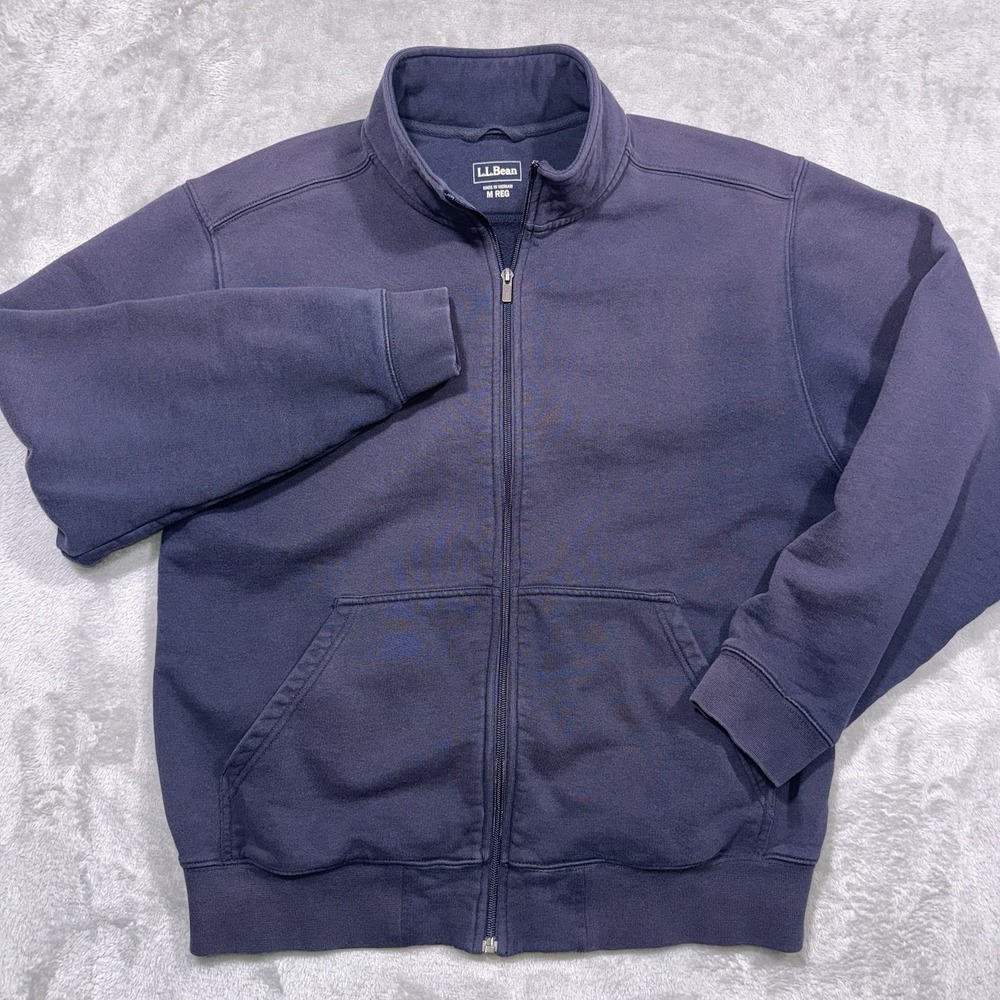 L.L. Bean Sweatshirt Mens Medium Blue Full Zip Mock Neck Pockets Classic